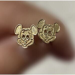 Vintage Disney Mickey Mouse Yellow Gold Stud Earrings No Backs